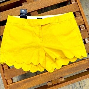 🔥J.Crew Yellow linen Scalloped Women Shorts 4”